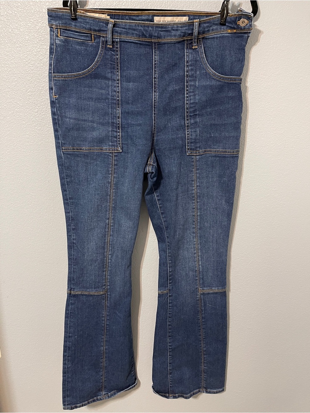 Pilcro Anthropologie High Rise Bootcut Jeans Dark Wash Utility Pocket Denim 33